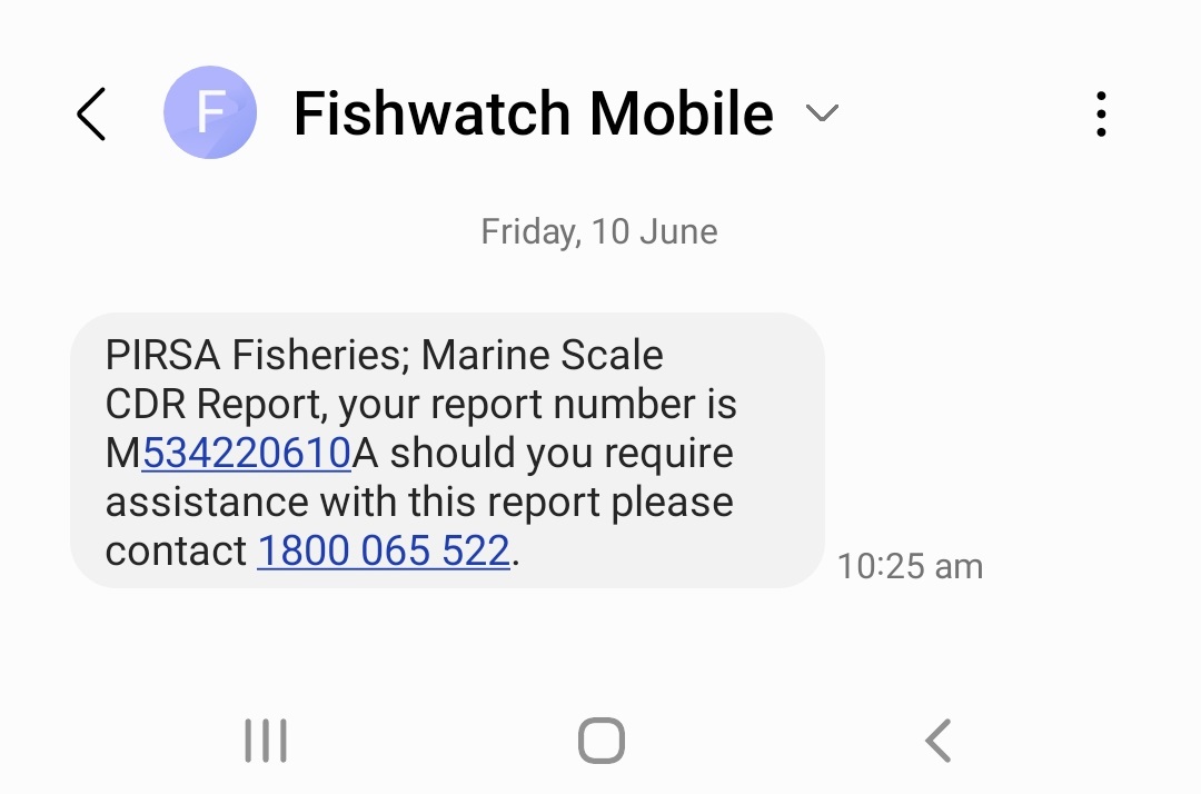SMS outlining the report number and help phone number