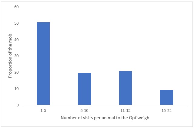 Proportion of the mob which visited the Optiweigh between 15 March and 6 July 2021