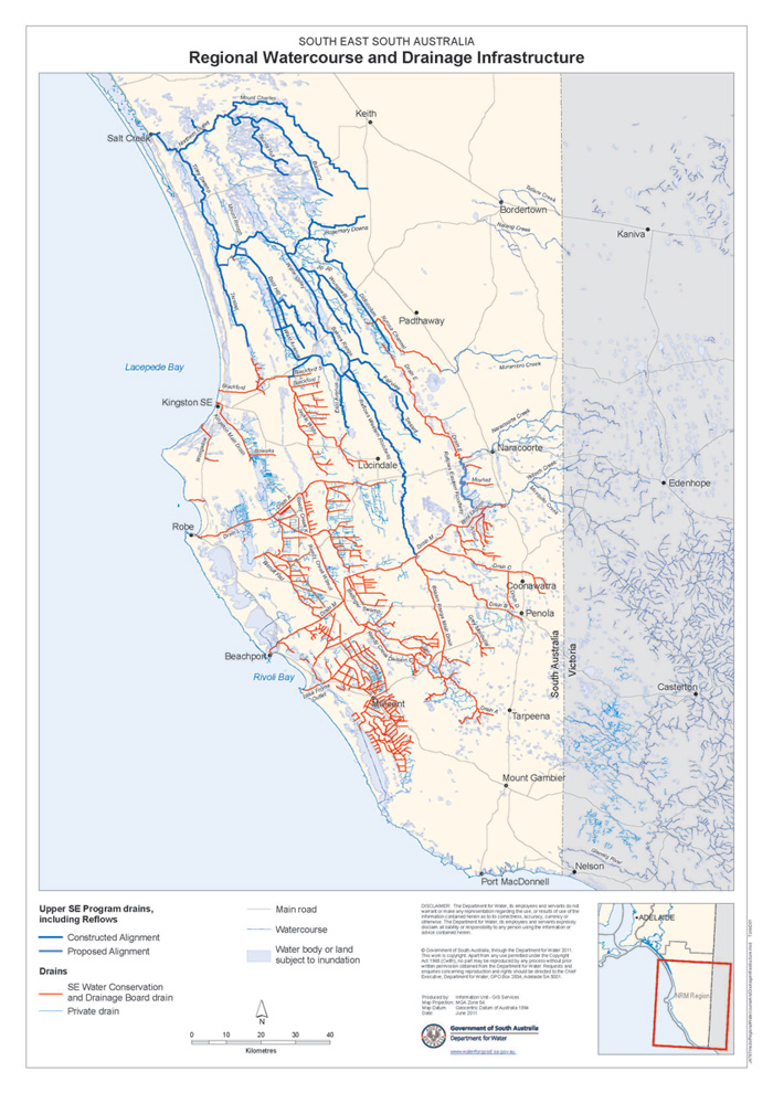 South East South Australia Regional Watercourse and Drainage Infrastructure map