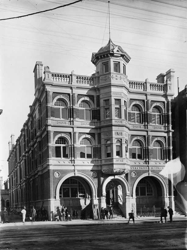Black and white photo of the Brookman building