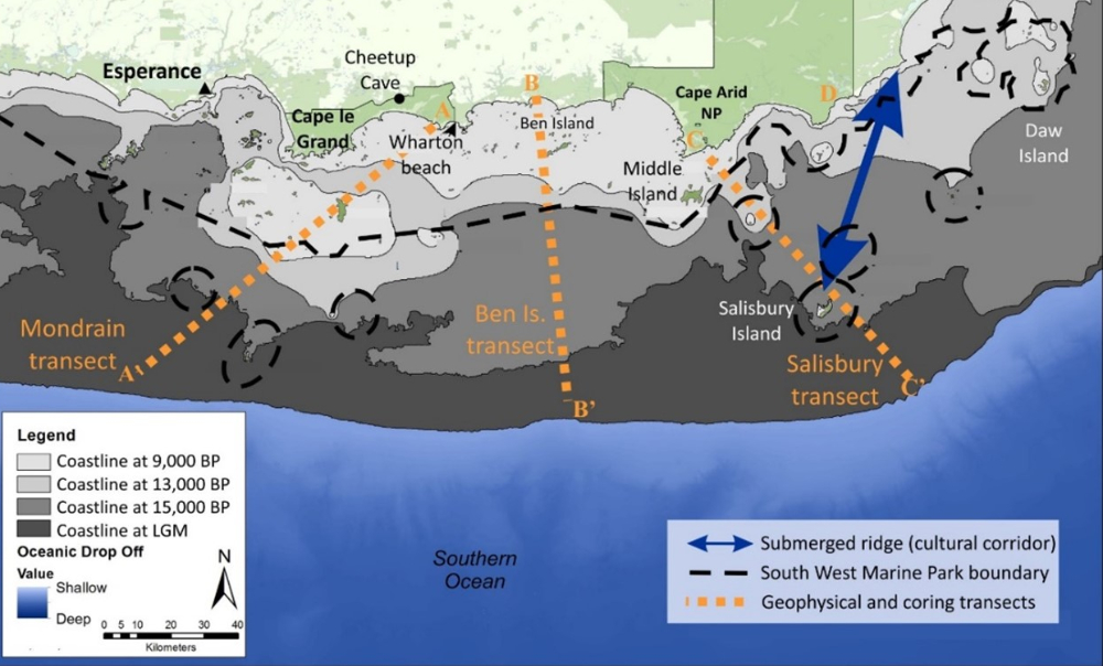 A map showing the study areas and coring lines.