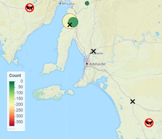 Native budworm trapping map to 11 August