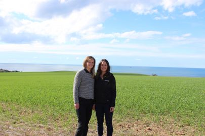 PIRSA Fisheries Enhancement Project Officer, Sarah-Lena Reinhold and The Nature Conservancy’s Anita Nedosyko Marine Restoration Coordinator SA overlooking the site near Rogues Point, Yorke Peninsula