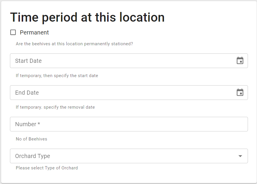 A screen capture of the form showing the time period