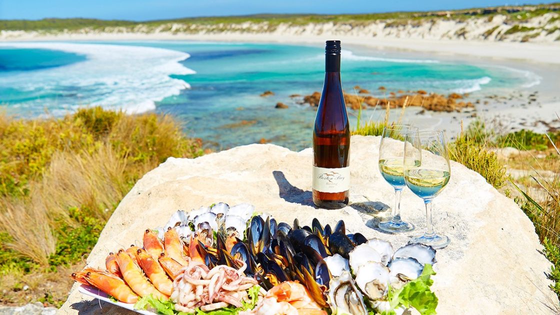 SA seafood platter and wine