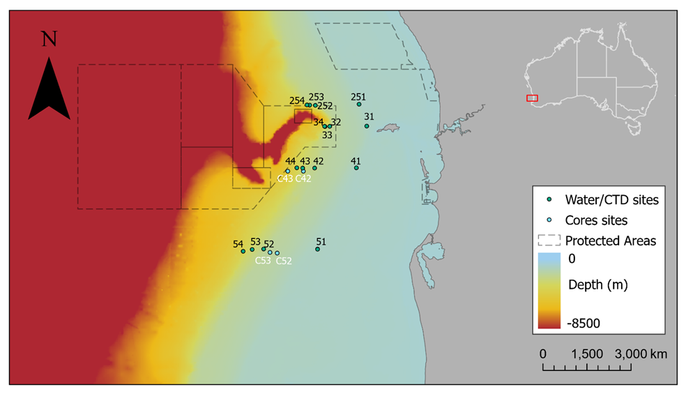 highlighting locations of CTD profiler sites 