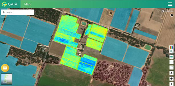 High-res satellite imagery showing variation in crop vigour on the GreenBrain dashboard